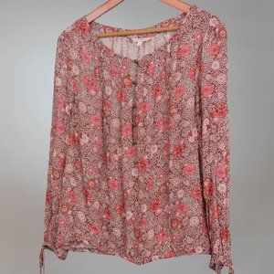 LUCKY BRAND FLORAL TUNIC BLOUSE SIZE LARGE
